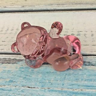 Fenton Clear Glass Bear Figurine Light Pink Figure Rose Reclining Made In Usa