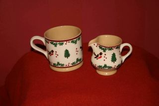 Nicholas Mosse Pottery Mug And Creamer Set W/ Christmas Tree Bird Made Ireland