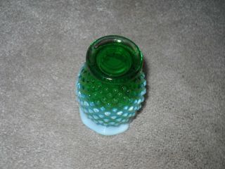 FENTON Green OPALESCENT HOBNAIL Small Vase Ruffled Top 3