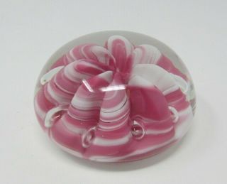 Joe Saint Clair Paperweight Pink White Art Glass Signed