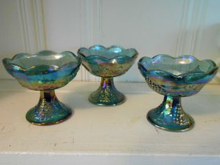 Set Of 3 Indiana Harvest Grape Carnival Blue Candle Holders Perfect Vintage
