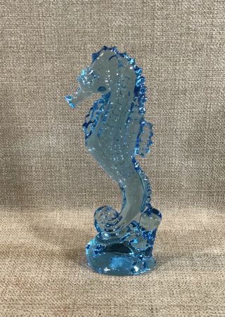 Waterford Crystal Ocean Blue 7.  25” Seahorse Figurine With Sticker Signed