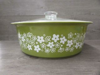 Vintage Pyrex Big Bertha Spring Blossom Green 4 Qt Casserole Dish W/lid