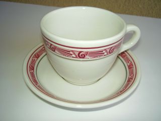 Mayer And Syracuse China Restaurant Ware Pink Red Silver Art Deco Cup And Saucer