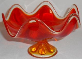 Mid Century Viking Glass Orange - Persimmon Color Footed Compote Made In Usa