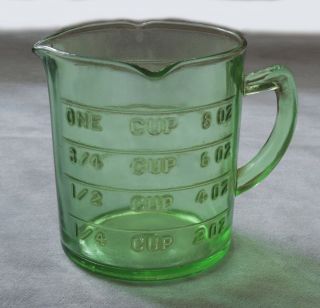 Old Vintage 1930s Green Uranium Depression Glass Measuring Cup Anchor Hocking