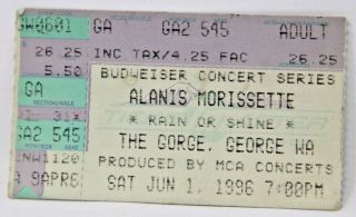 1996 Alanis Morissette Concert Ticket Stub Gorge Washington June 1st