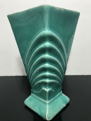 Vtg Signed Mccoy Turquoise Teal Blue Ceramic Art Pottery Planter Flower Vase