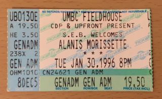 1996 Alanis Morissette Jagged Little Pill Tour Baltimore Concert Ticket Stub