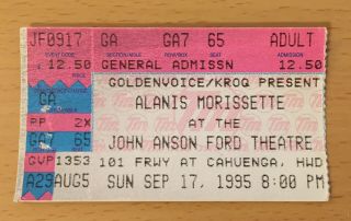 1995 Alanis Morisette Hollywood Concert Ticket Stub Jagged Little Pill Tour