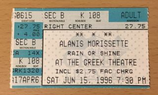 1996 Alanis Morisette Los Angeles Concert Ticket Stub Jagged Little Pill Tour