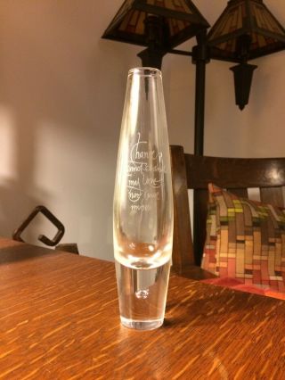 Steuben 1949 Etched Crystal Teardrop Bud Vase - Signed -