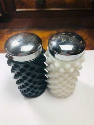 Fenton White And Black Hobnail Salt And Pepper Shakers