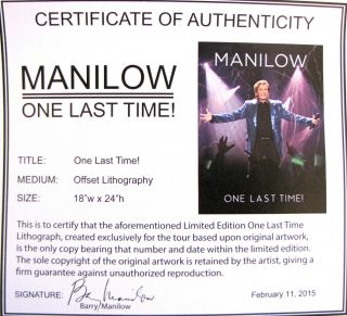 Barry Manilow Limited Edition " One Last Time " Lithograph - Numbered & With