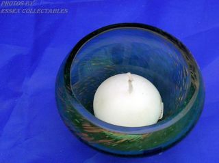Caithness Crystal Scotland Art Glass 2 Green Gold Swirl Candle Holders P,  P 3