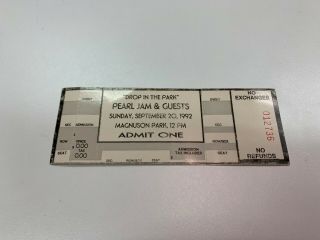 Pearl Jam - Sept.  20th,  92 Drop In The Park Concert Ticket Stub Seattle
