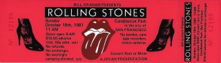 Rolling Stones Concert Ticket 1981 Candlestick Park Sf Tatoo You Tour