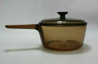 Vtg Corning Ware Pyrex Vision Amber 2.  5l Saucepan Pot W/ Lid Cookware V - 2.  5 - B