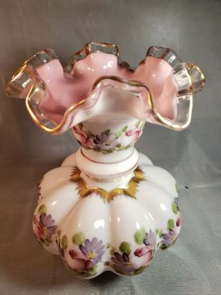Fenton Hand Painted Vase With Fluted Top 8 "