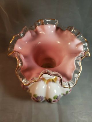 Fenton Hand Painted Vase With Fluted Top 8 