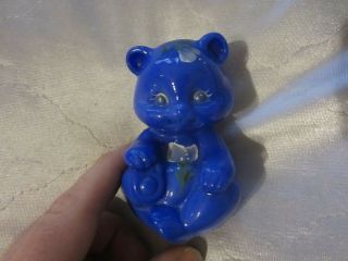 Fenton Art Glass Blue Sitting Bear Cub Floral Hand Painted B Stanley Label Nr