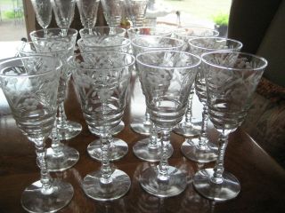 Set Of 4 Vintage Rock Sharpe Etch 3005 - 2 Crystal Water Goblet Wine Glass Libbey