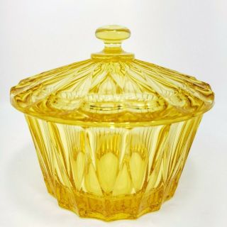 Vintage Amber Yellow Depression Glass Covered Candy Dish