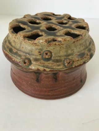 Handmade Artisan Studio Art Pottery Vase Flower Frog Latticework Top Rustic