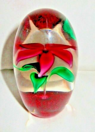 Strathearn Glass,  Scotland,  Madder Red Flower Paperweight,  Date Cane S75,  Label