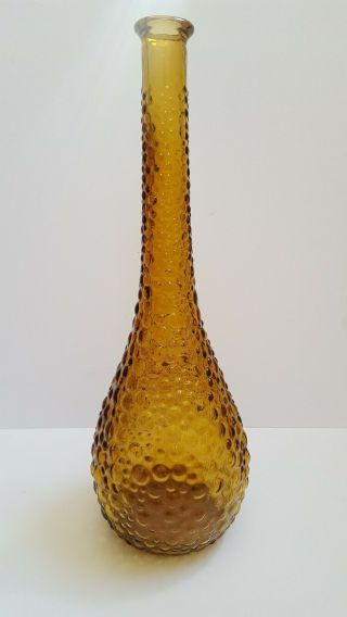 Vintage Retro Italian Glass Genie Bottle Decanter Amber Bubbles