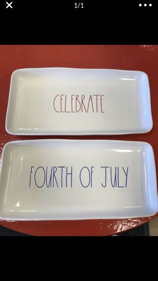 Set Of 2 Rae Dunn Celebrate & Fourth 4th Of July Platters Large Letter Ll