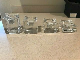 Set Of 4 Orrefors Crystal Polaris Candle Holders For Tea Lights
