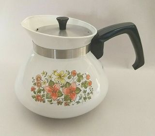 Vintage Enamel Corning Ware Indian Summer 6 Cup Teapot P - 104 Stove Top Kettle