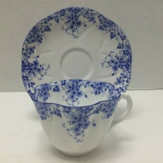 Vintage Shelley Bone China Dainty Blue Teacup And Saucer
