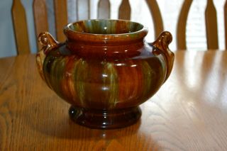 Brush McCoy Art Pottery 8 Inch Wide Urn Vase Drip Glaze Green Blue 2