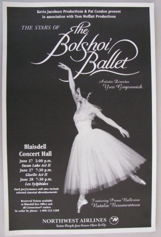 Bolshoi Ballet Poster Featuring Natalia Bessmertnova In Honolulu 1993