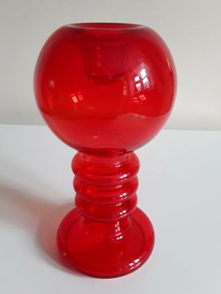Vintage Ruby Glass Ball Candlestick Candle Holders Red Round Mid Century Retro