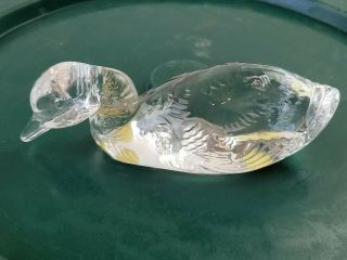 Baccarat France Signed Clear Crystal Glass Duck Paperweight Figurine Swimming