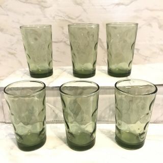 Vintage Forrest Green Thumbprint Juice Glasses Set Of Six Holds 6 Ounces