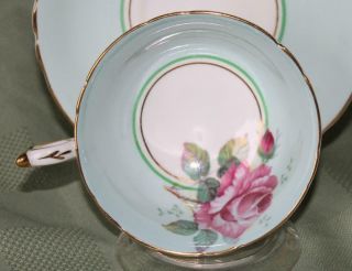 PARAGON LARGE CABBAGE ROSE IN BOWL & SAUCER CUP,  BLUE BACKGROUND 2