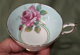 PARAGON LARGE CABBAGE ROSE IN BOWL & SAUCER CUP,  BLUE BACKGROUND 3