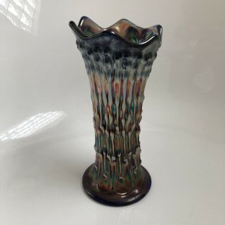 Vintage Carnival Glass April Showers Multi - Colored Cobalt Blue 7 3/4” Vase