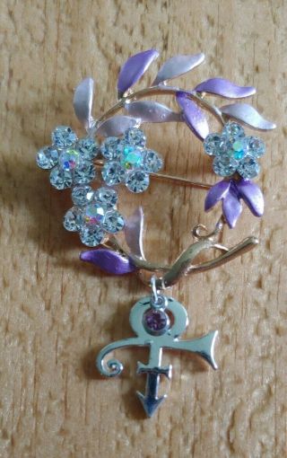 Prince Rogers Nelson Purple Rain Crystal Love Symbol Brooch / Pin