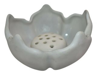 Vintage Van Briggle Pottery Moonglo Flower Shaped Bowl And Flower Frog