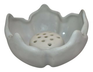 Vintage Van Briggle Pottery Moonglo Flower Shaped Bowl And Flower Frog 2