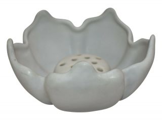 Vintage Van Briggle Pottery Moonglo Flower Shaped Bowl And Flower Frog 3