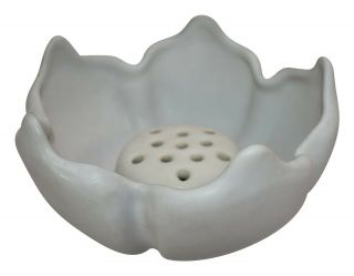Vintage Van Briggle Pottery Moonglo Flower Shaped Bowl And Flower Frog 4