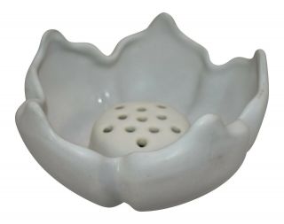 Vintage Van Briggle Pottery Moonglo Flower Shaped Bowl And Flower Frog 5