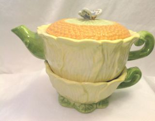 Global Design Kate Williams Tea For 1 Pot 3 Piece Set Teapot Ceramic Butterfly