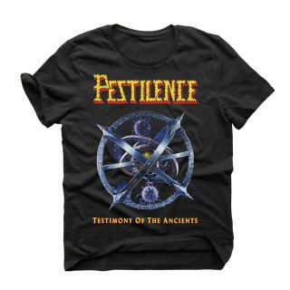 Pestilence " Testimony Of The Ancients " (sphere) T - Shirt (death,  Atheist,  Cynic)